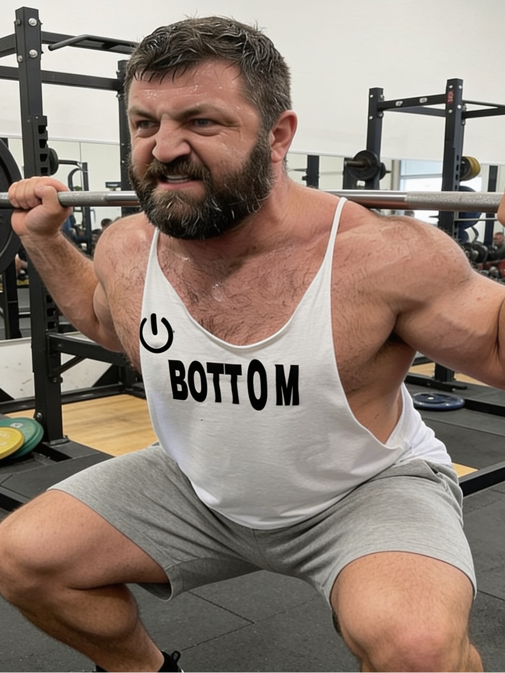 Men's White Cotton Stringer Tank Top — Bottom Graphic